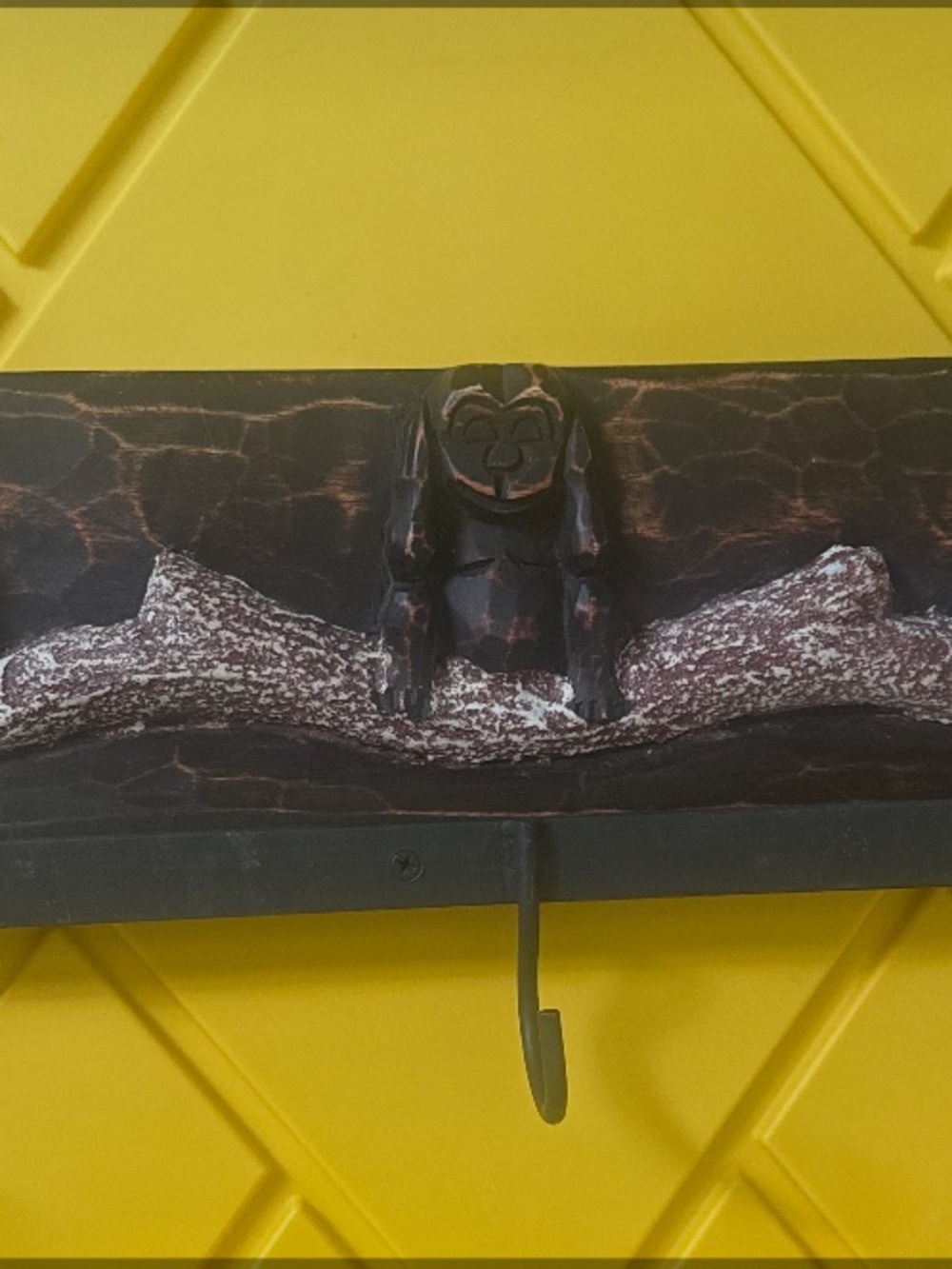 Wood Carved Monkey Wall Hook in Dark Brown
